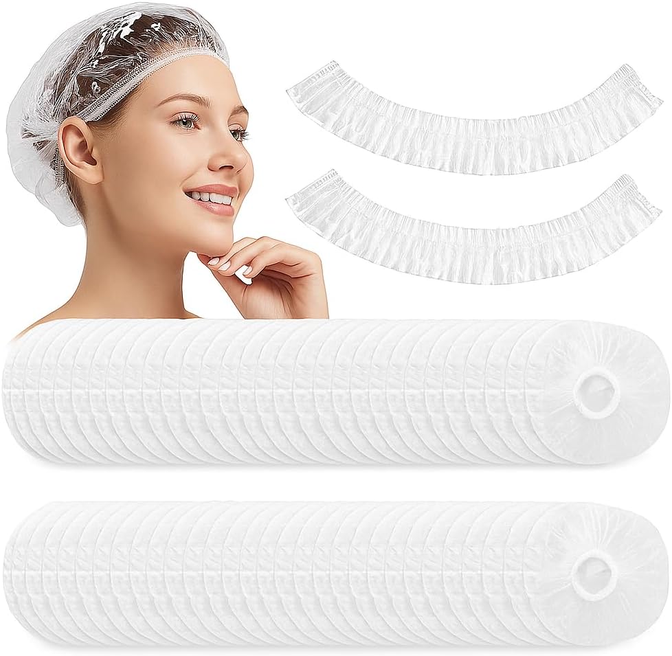 120 Pieces 100PCS Disposable Shower Caps (Larger & Thicker Waterproof Elastic Hair Bath Cap – Premium Quality for Spa – Salon – Home Use – Travel – Protects Hair from Water & Moisture)