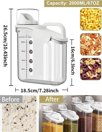 2L Airtight Cereal Container Storage with Measuring Cup and Pouring Spout for Flour and Dry Food