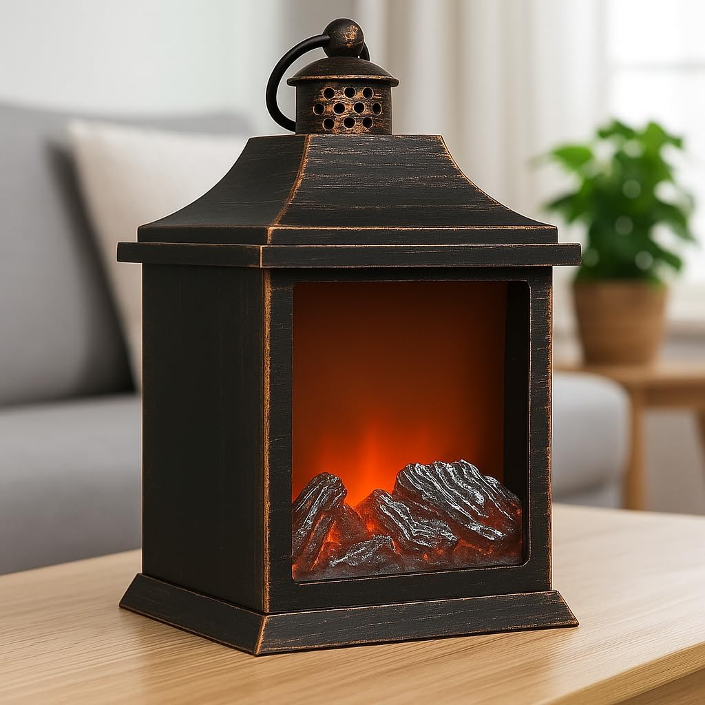 72 Pieces Fireplace Lanterns (Romantic Night Light Fireplace Effect – Cozy Decorative Light – Battery Operated LED Flame Lanterns – Indoor/Outdoor Ambiance Light for Home – Patio – Bedroom – Firewood Glow Lantern)