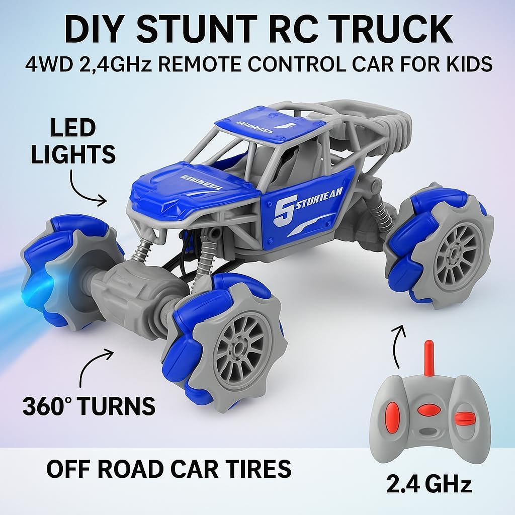48 Pieces DIY Intelligent Remote Control Car Kits for Kids 6+ | Rechargeable Battery | Easy-to-Build STEM Toy