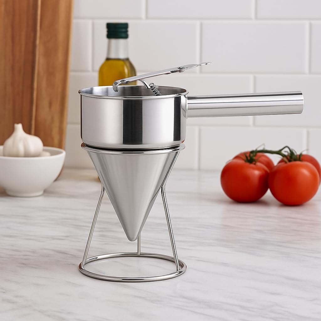 Stainless Steel Pancake Batter Dispenser, Multi-Functional Device with Handle – Perfect for Pancakes, Waffles, Cupcakes, and Baking Needs, Durable and Precise Batter Control, Easy to Use