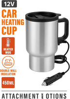 96 Pieces 12V Car Heating Cups (Heated Mug – 450ml – Stainless Steel – Travel – Electric Coffee Cup – Insulated Thermos Mug)