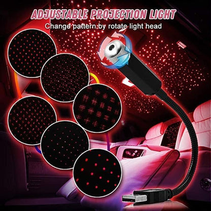 USB Star Light Projector for Car and Home – Flexible 360° Ceiling Galaxy Lamp, Romantic Atmosphere, Multi-Pattern LED, Portable Interior Light for Car Roof and Room Decor