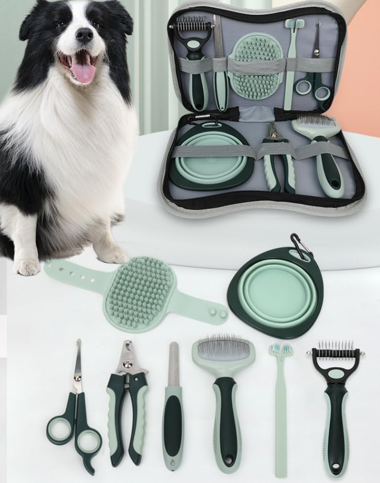 60 Pieces Cat Grooming Tool sets (including Dematting rake – Nail file – Silicone bath brush – Dual-headed toothbrush – Scissors – Collapsible cat bowl – Nail clippers – and Slicker brush – Assorted Colors.)