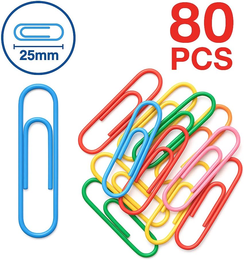 144 Pieces 80 Pieces Plastic Coateds (25mm Paper Clips – Assorted Colors)