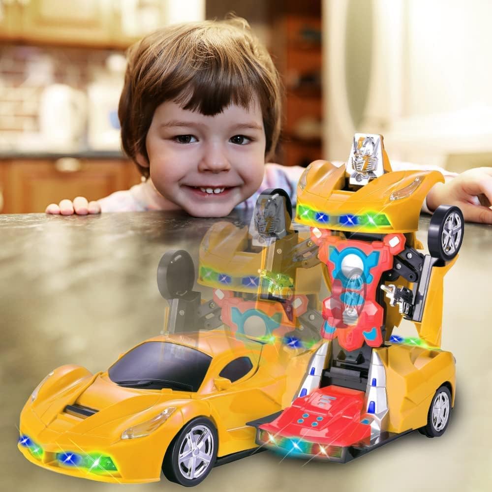 96 Pieces 2 In 1 Transformer Sports Car Transform Automatically From Robot Mode To Sports Car Modes with Light and Music