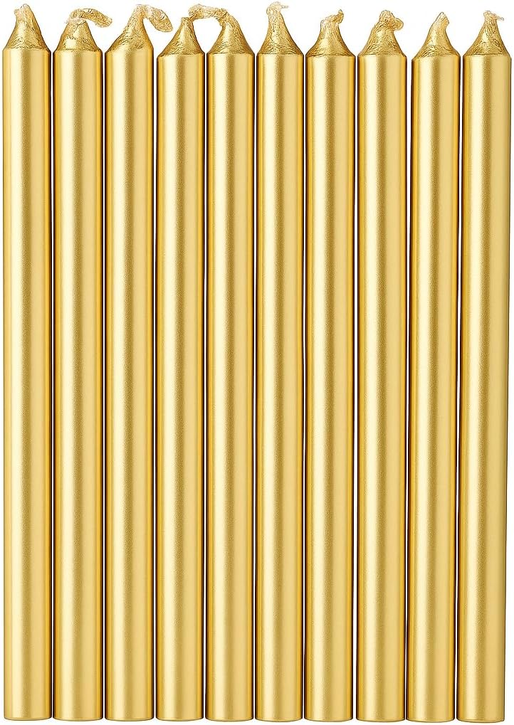 6Pcs Long Thin Birthday Cake Candles with Stand - Gold, Celebration Party Candle, Housewarming, Anniversary Candle for Cakes, 13cm