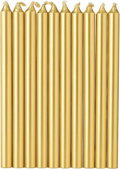 6Pcs Long Thin Birthday Cake Candles with Stand - Gold, Celebration Party Candle, Housewarming, Anniversary Candle for Cakes, 13cm