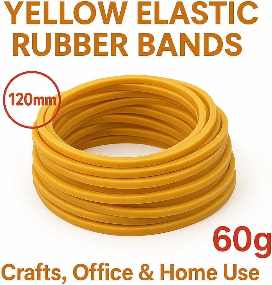120 Pieces 60g Yellow Elastic Rubber Bands for Crafts (Office & Home Use)