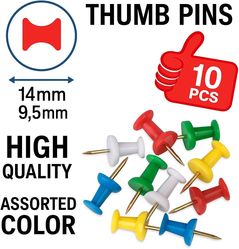 144 Pieces 10 Pieces Steel Thumb Pins Assorted Colors - Metal DIY & Office Fasteners