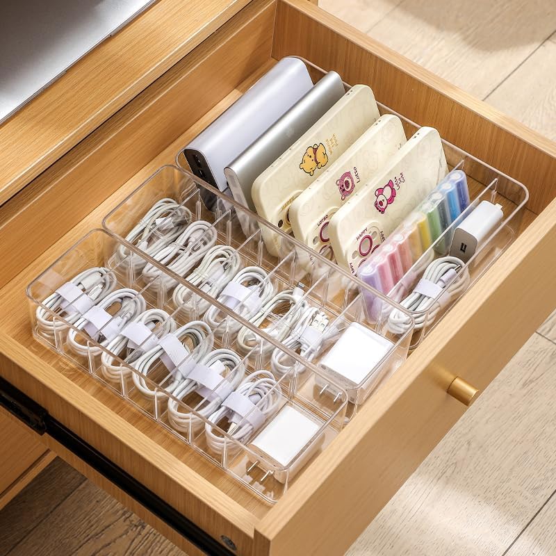 120 Pieces Small Transparent Data Cable Storage Boxes (Adjustable Compartments)