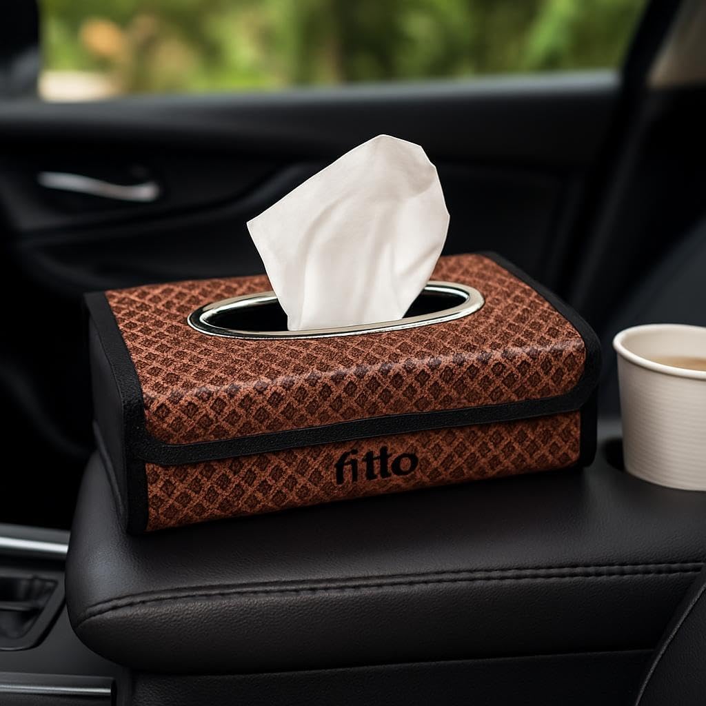 Elegant Openable Tissue Box for Car, Brown