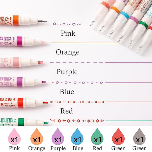 6 Piece Curved Two Side Highlighter, 15.2cm Assorted Colors