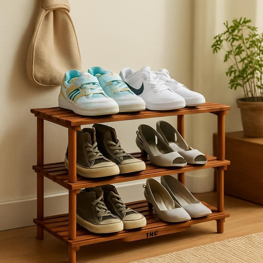 Wooden Shoe Rack 3 Layer, Coffee Brown, 74x26x48.5cm