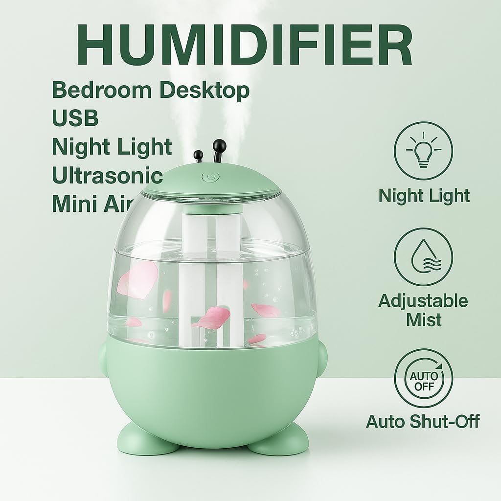 60 Pieces Humidifiers (Bedroom Desktop – USB – Night Light – Ultrasonic Mini Air – Adjustable Mist – Auto Shut-off – Green)