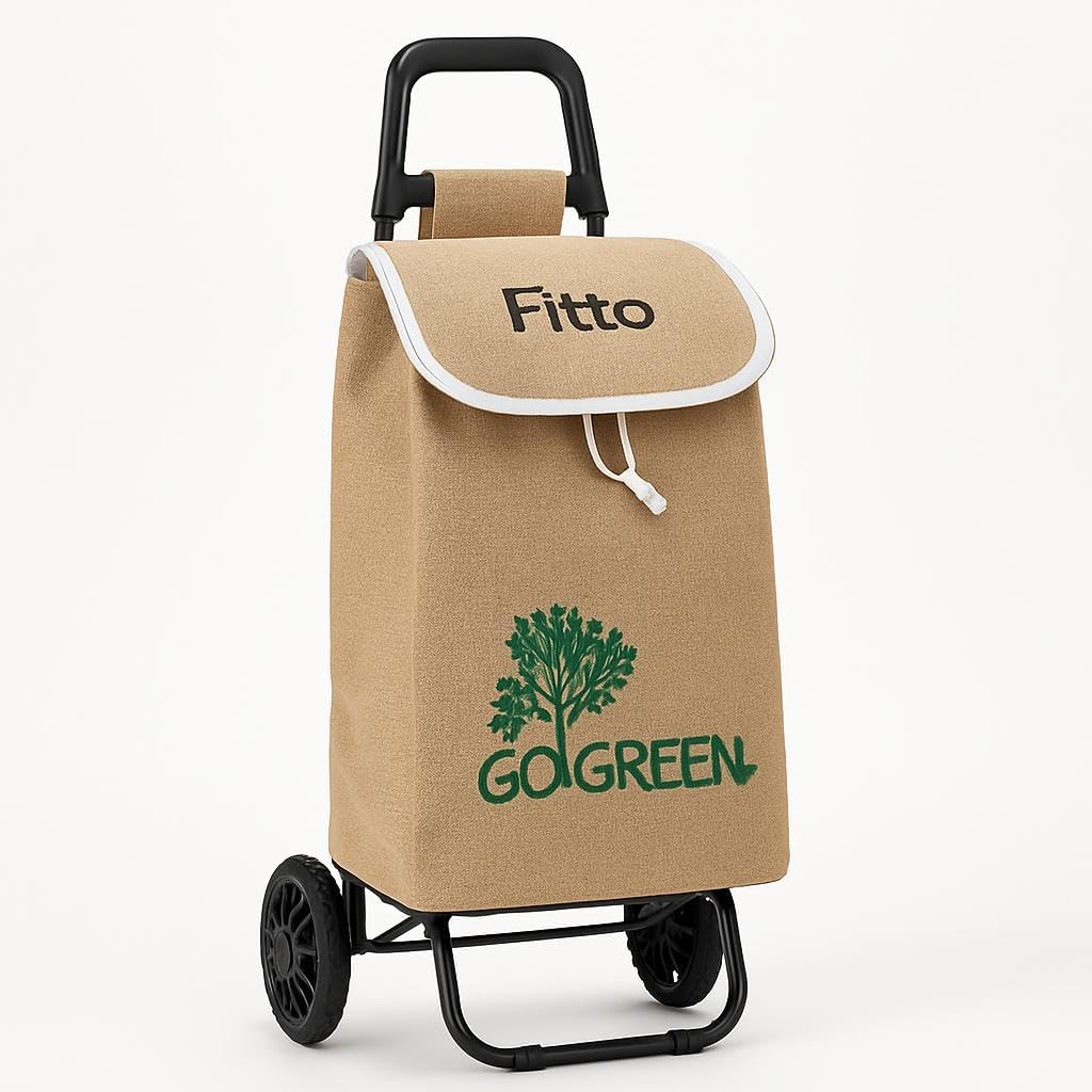 Eco-Friendly Jute Shopping Trolley with Wheels, 33L, Carbon Steel Frame, 53x31x20CM
