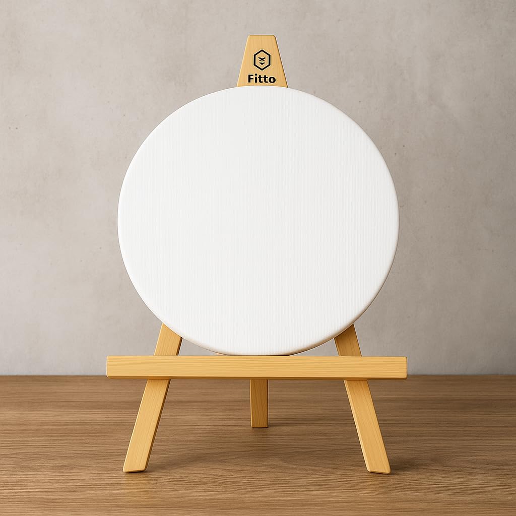 15x15cm Round Canvas with 21x15cm Wooden Easel Stand for Art Display