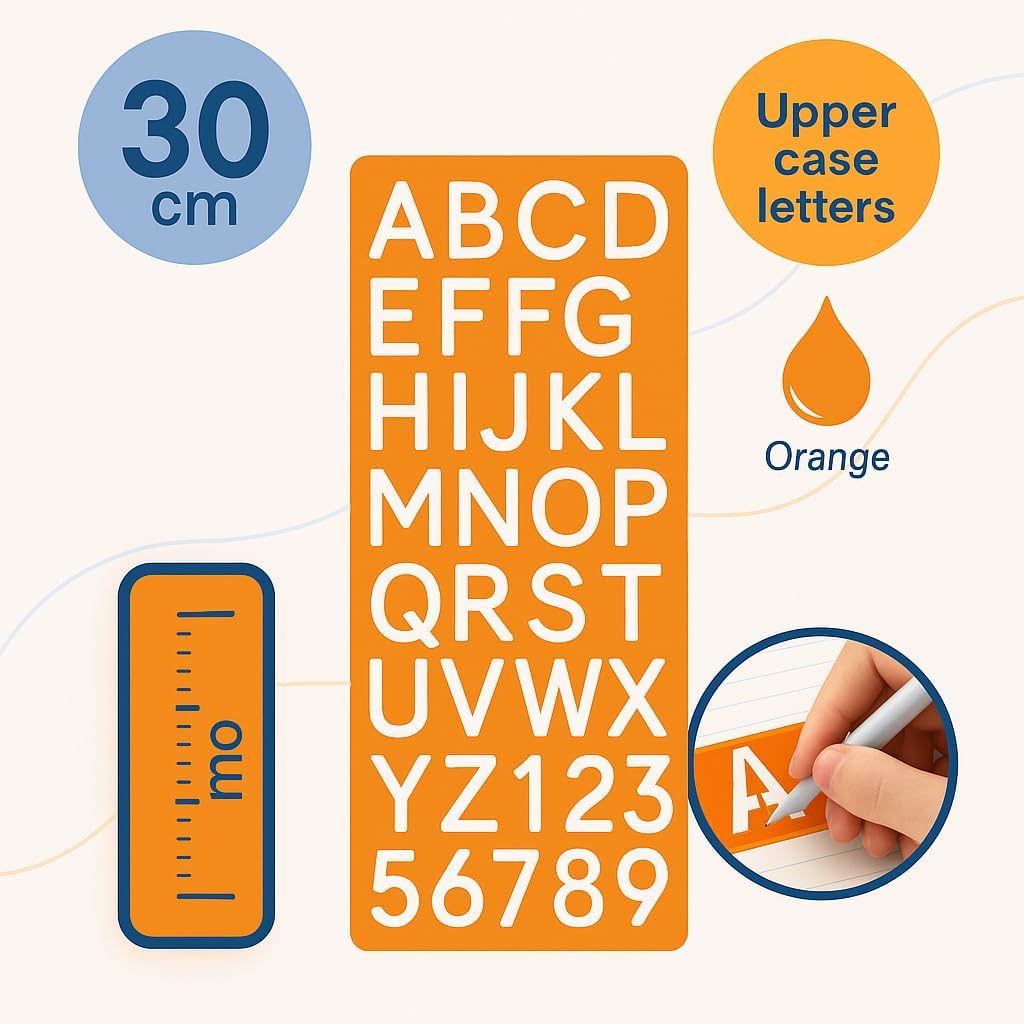 120 Pieces Orange Lettering Templates with Upper Case Letters and Numbers Size (30cm)