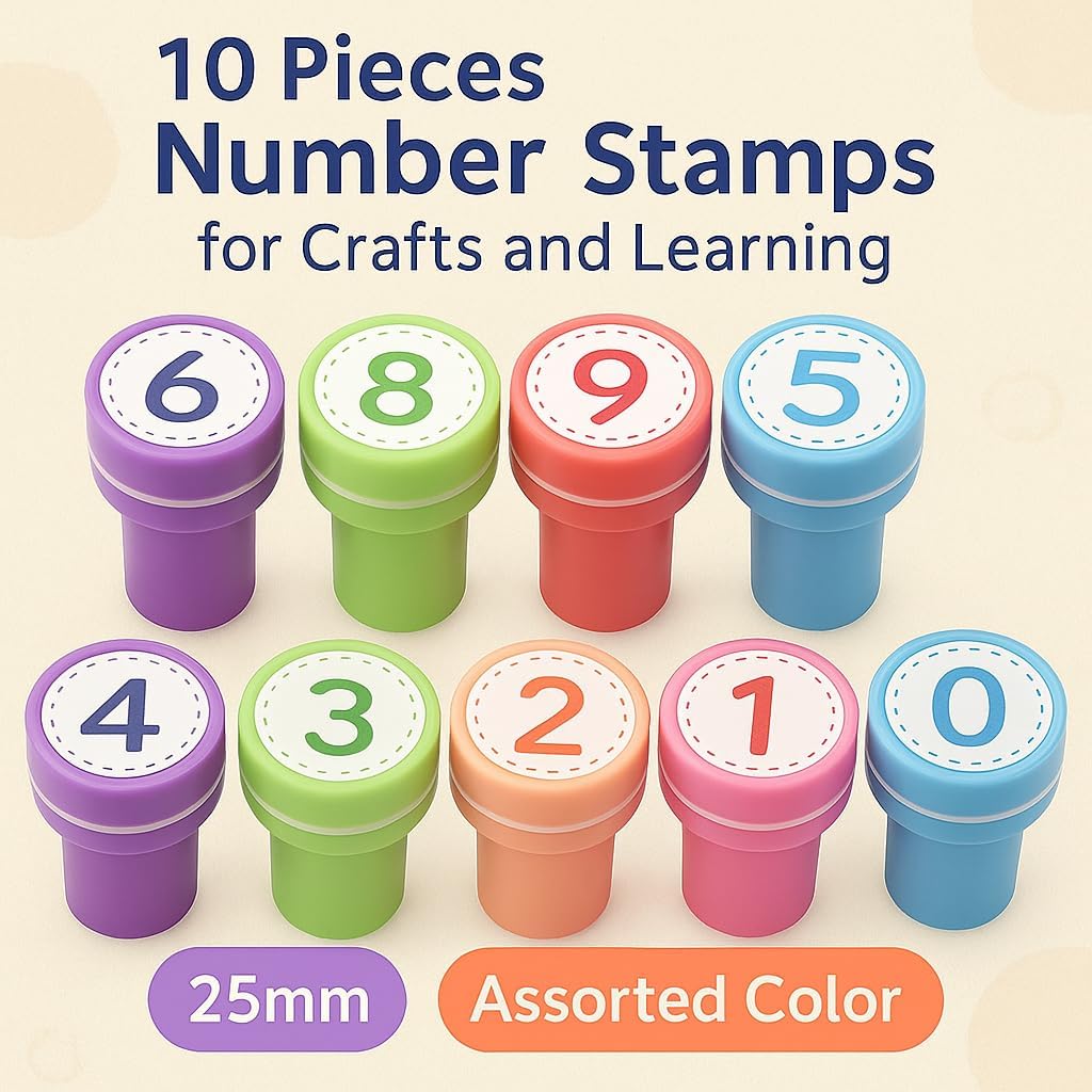 120 Pieces 10 Pieces Number Stamps (25mm Assorted Colors Number Stamps for Crafts and Learning)