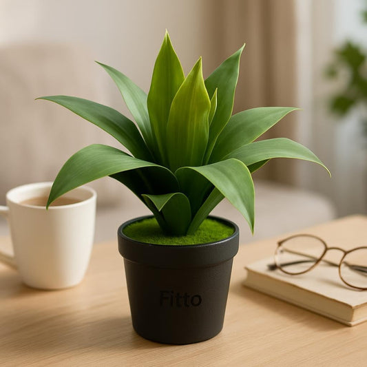 Small Artificial Plant with Long Green Leaves in Black Pot