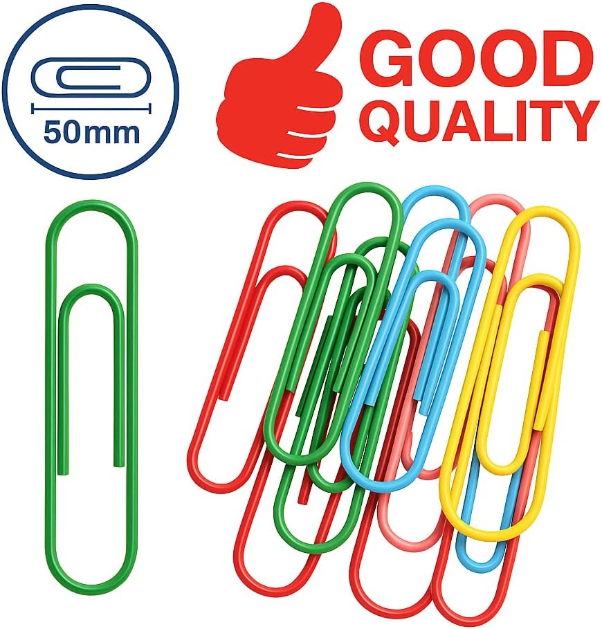 144 Pieces 25 Pieces Paper Clips (50mm Plastic Coated Assorted Colors for Office Use)