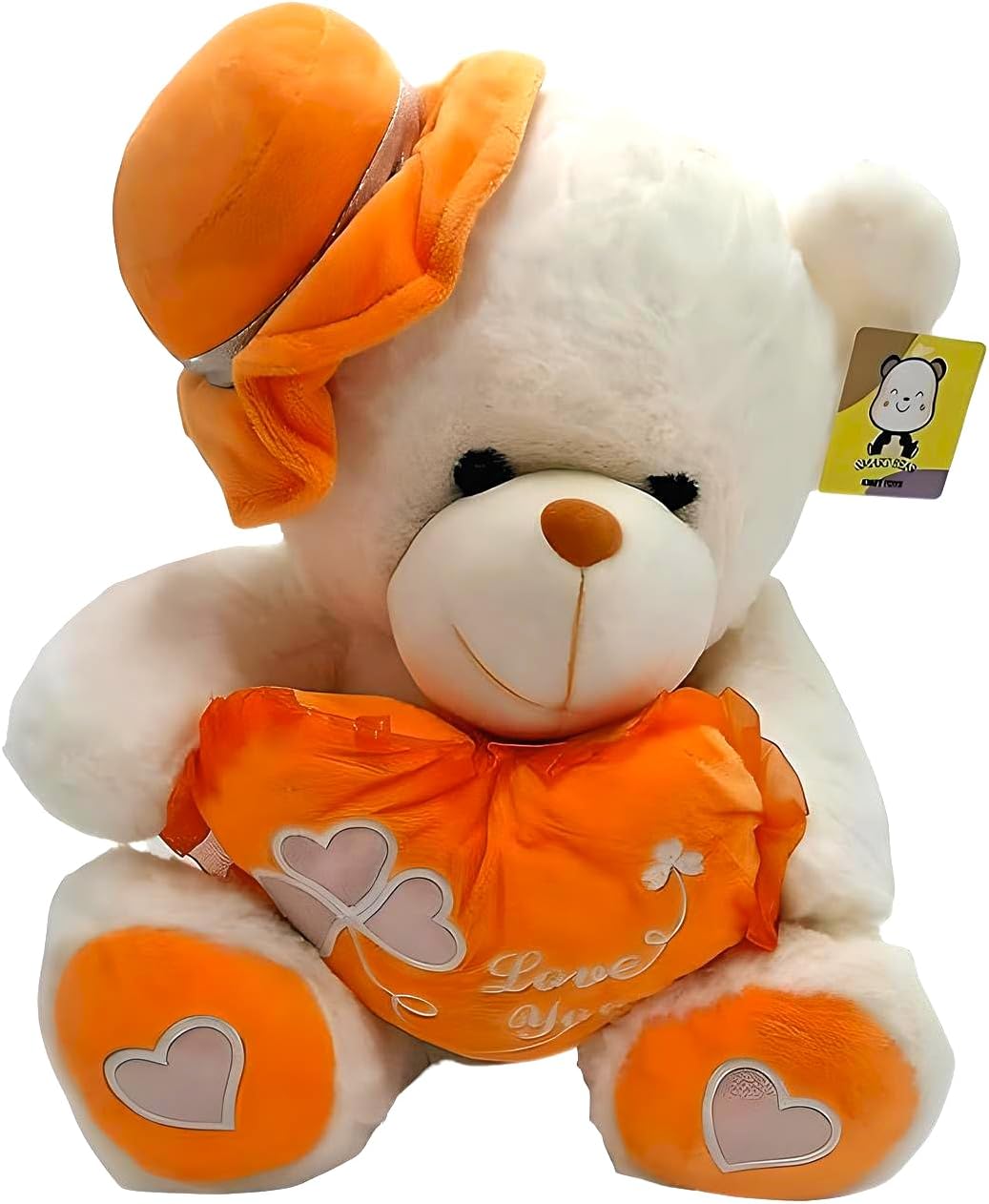 72 Pieces White & Orange Teddy Bears with Cap (35cm – Plush Toy for Kids – Caps & Cuddly Bear)