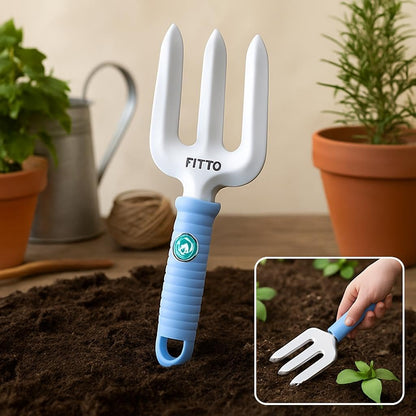 Small Three-Pronged Garden Fork with Textured Grip Handle