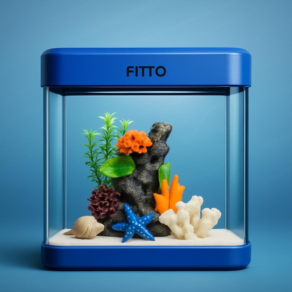 48 Pieces Aquarium -s (8 Litre Capacity – 24 x 17 x 28.5 cm – Full Set Table Top Fish Tank with Energy-Saving Colorful LED Light – Top Water Filter – Air Blower – and Feeding Hole – Perfect for Small Fish – Shrimp – and Aquatic Decor in Home or Office)
