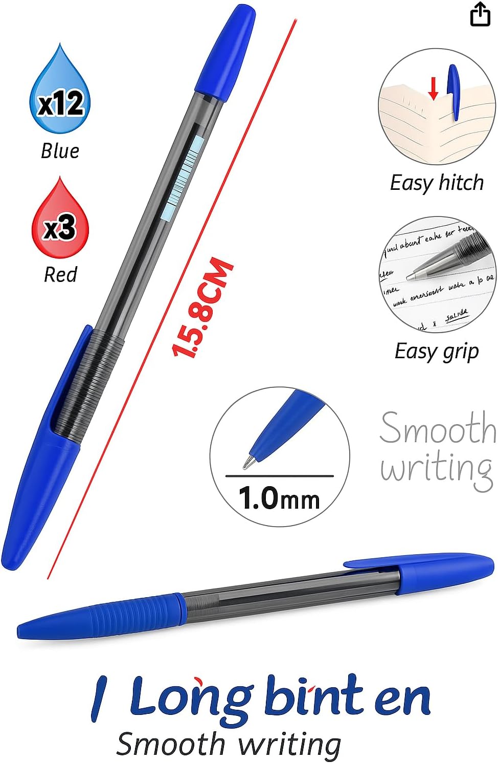 120 Pieces 7-Packs (1.0mm Blue Ball Point Pen - 15.9cm)