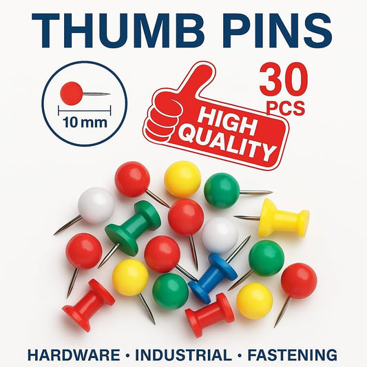30 Pieces Steel Thumb Pins Assorted Colors, Hardware, Industrial, Fastening