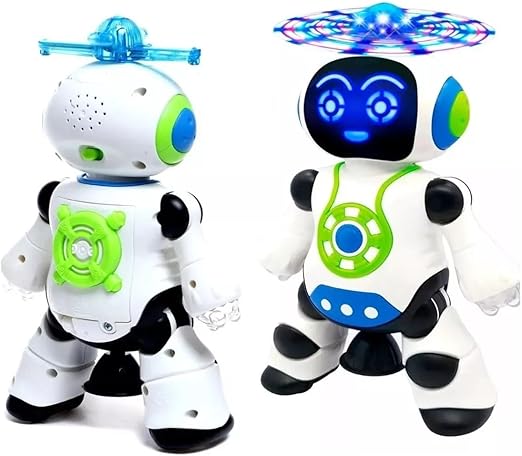 Fitto 3D Flashing Lights Dancing Robot, Battery Operated, 360 Degree Rotation, Music, For Kids, Multicolor