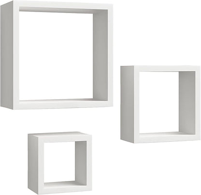 Wall Shelves Cube 3Pcs Set, White for Home and Office Storage