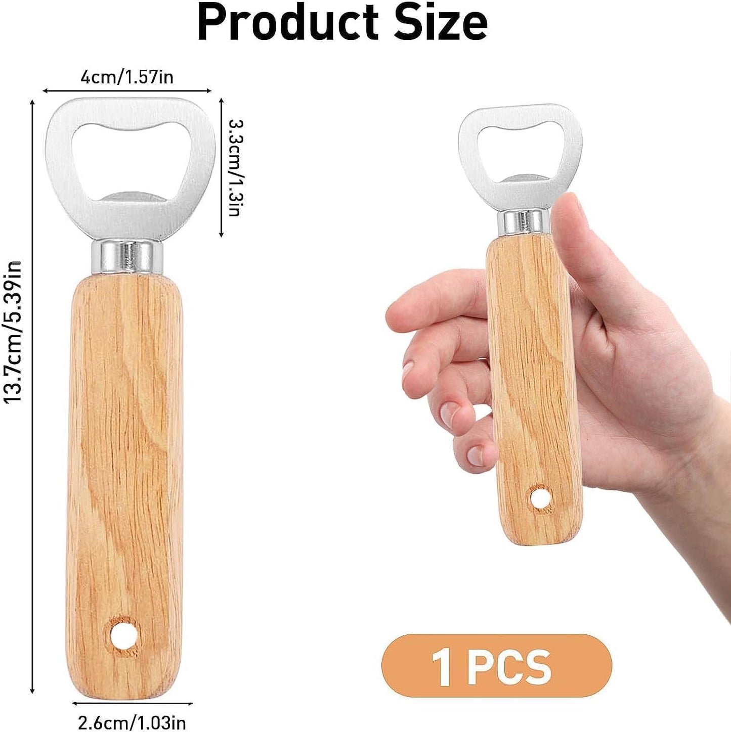Wooden Bottle Opener - Portable Beer Bottle Opener for Drinks, Wooden Handle, Ideal for Home, Pub, Outdoor Use, Great Gift for Men