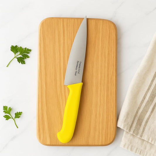 Stainless Steel Kitchen Knife with Yellow Handle, Sharp Chef's Knife for Cooking and Food Preparation