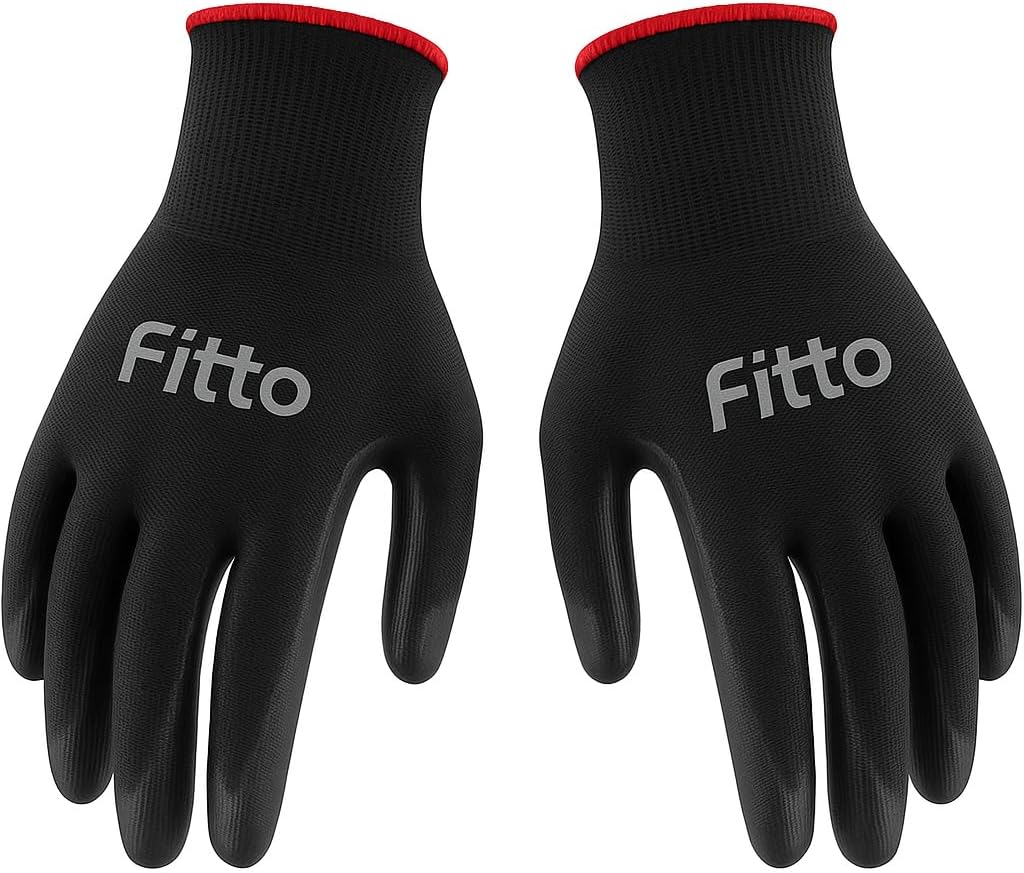 240 Pieces Durable Black Work Gloves with Textured Grip for Construction and Gardening