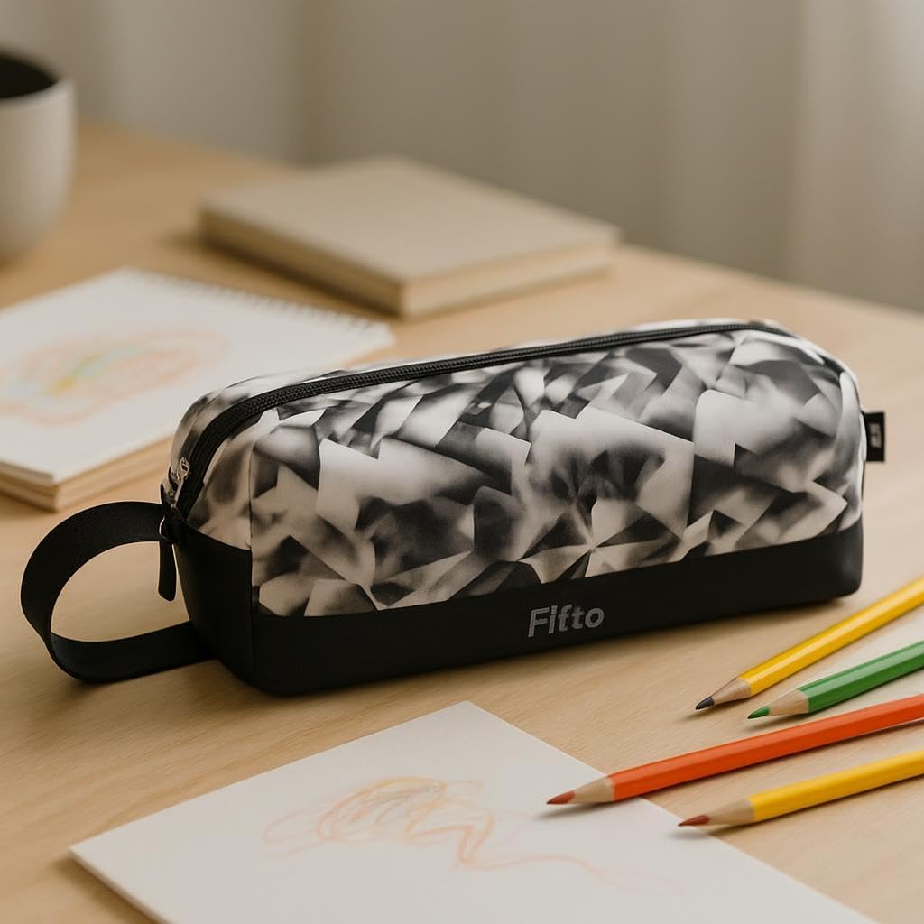 Pencil Pouch 20.5x6.5x5cm White Pattern Stationery Case for Pencils & Office Supplies