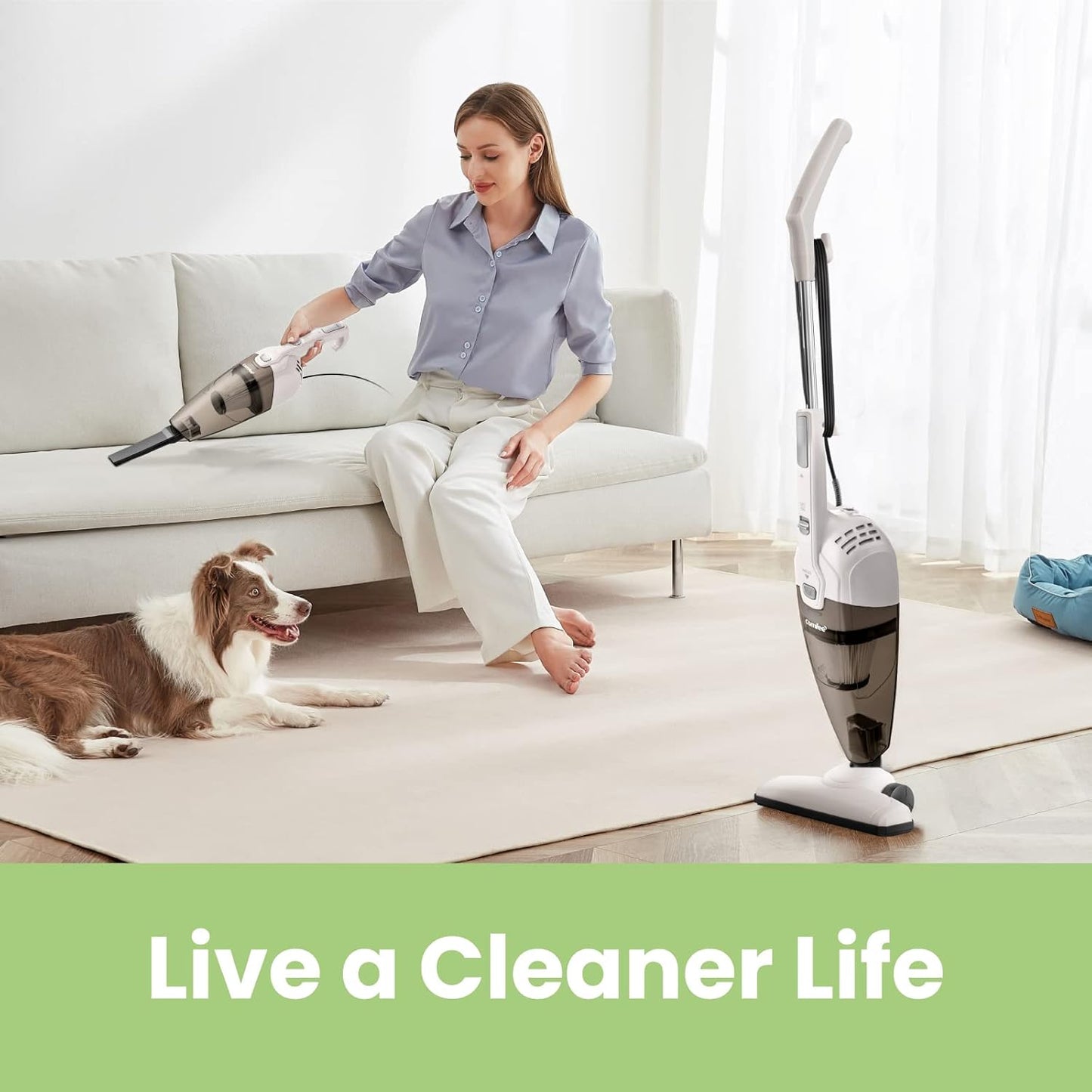 2-in-1 Handheld & Stick Vacuum Cleaner, 600W, 16000Pa Suction, 5M Long Cord, Lightweight, Powerful, 0.5L Large Capacity, Ideal for Home, Carpet, and Car Cleaning