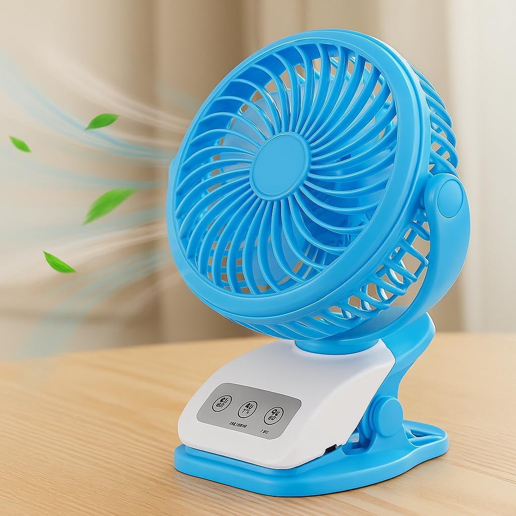 72 Pieces Battery Operated Clip on Stroller Fans (Portable Mini Desk Fan – Rechargeable – Blue)