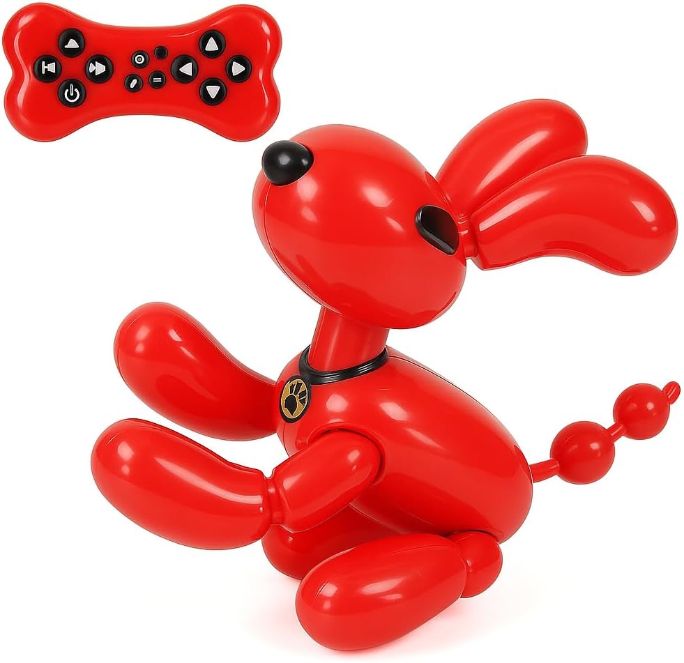 Interactive Remote Control Balloon Dog Toy - Rechargeable, Music, Dancing & Stunt Capabilities, Red