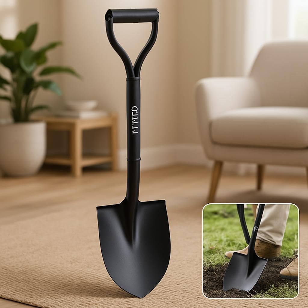 96 Pieces Black Metal Blade Shovels with Sturdy Handle and D-Grip