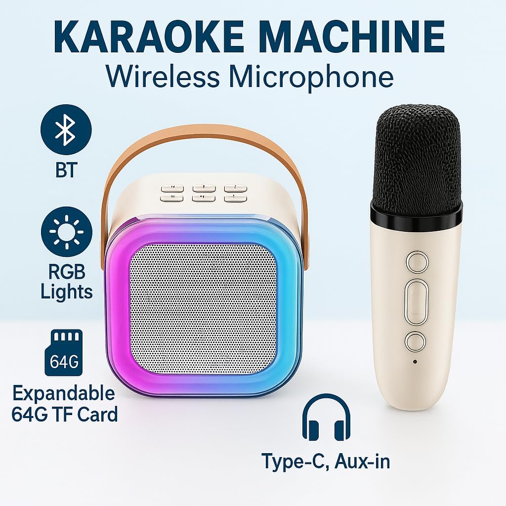 72 Pieces Karaoke Machines (Wireless Microphone – Portable – For Adults & Kids – BT – RGB Lights – Expandable 64G TF Card – Type-C – Aux-in – For Party)