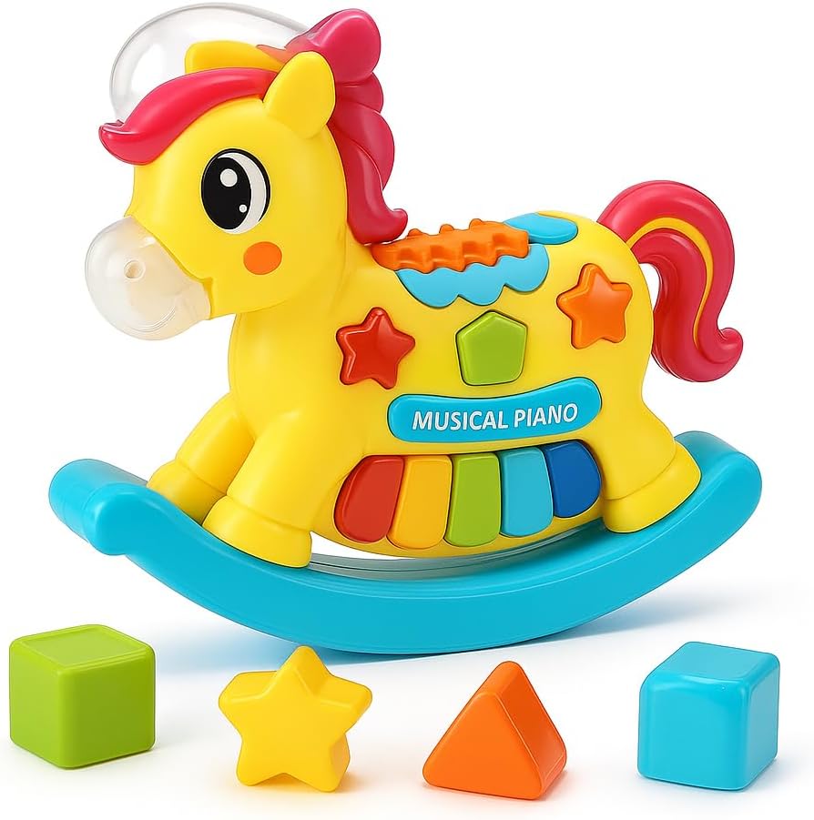 72 Pieces Toddler Multifunctional Musical Toy Shape Sorter Puzzles (Xylophone – Rocking & Pull-Along Horse)