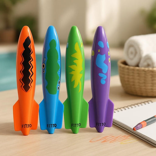 4Pcs Sinking Dive Torpedo Pool Toys – PVC Underwater Torpedoes for Kids & Adults, Swim Accessories, Pool Games, Summer Fun