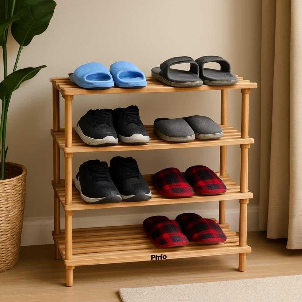 Wooden Shoe Rack 4 Tier, Natural Wood Color, 63x26x67cm