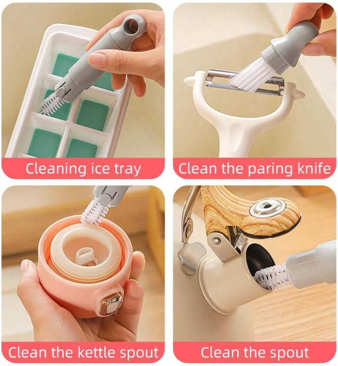 Three in One Cup Brush, Sponch Brush, Twist Crevice Brush, and Beveled Brush head