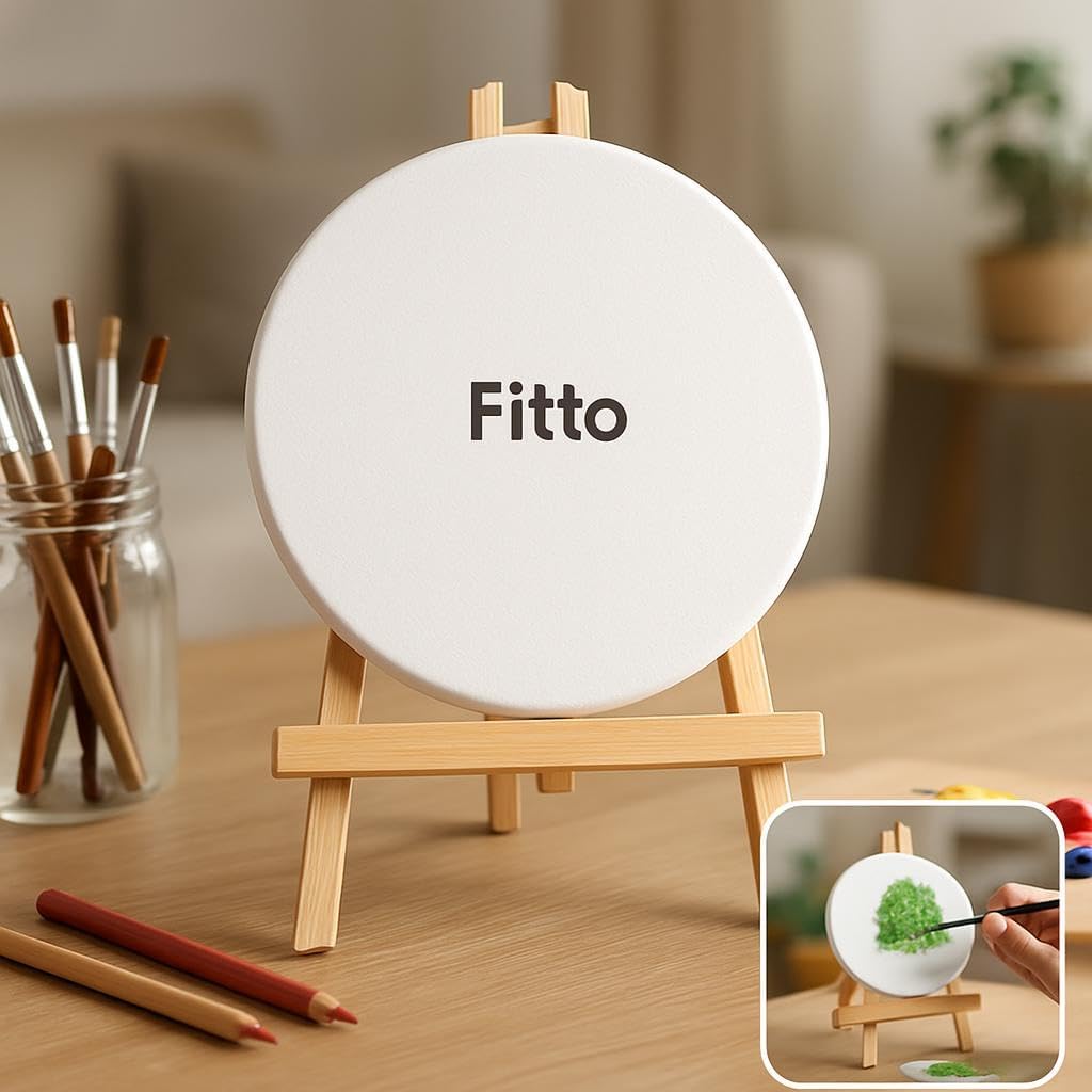 96 Pieces 15x15cm Round Canvas withs (21x15cm Wooden Easel Stand for Art Display)