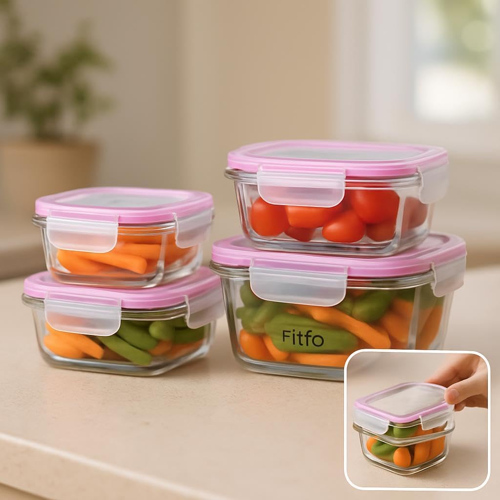 72 Pieces 4Pcs Microwave Glass Storage Sets with Lids (380ml & (620ml))