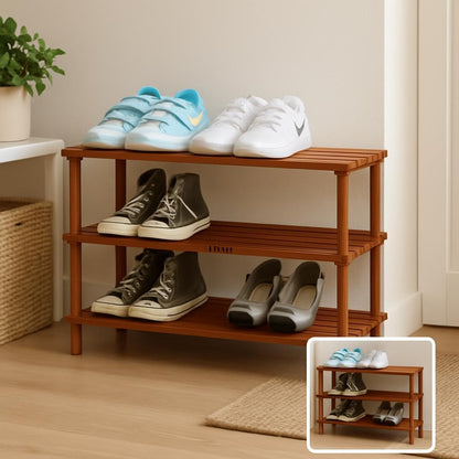 Wooden Shoe Rack 3 Layer, Coffee Brown, 74x26x48.5cm