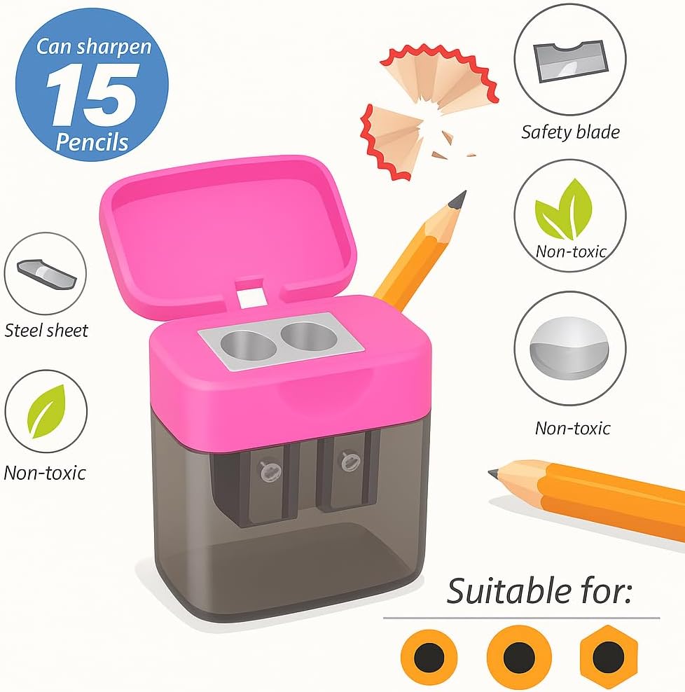 Sharpner with Container, Pink - 1 Piece Pencil Shaver for Desk Use