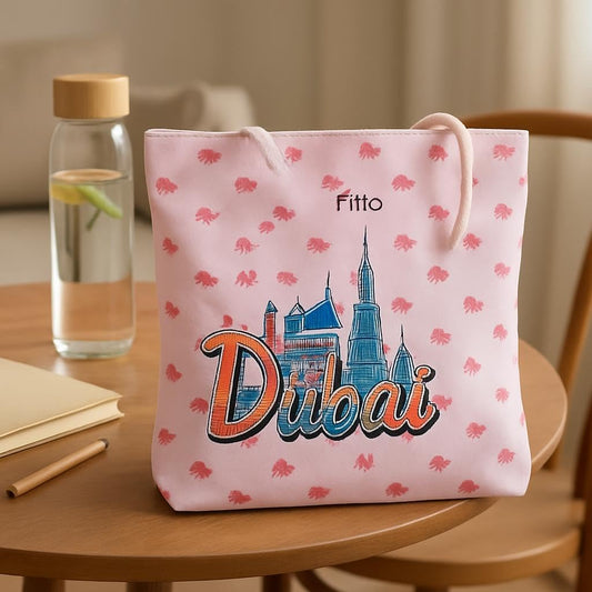 Dubai Camel Canvas Printed Tote Bag – Durable, Eco-Friendly, Pink